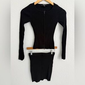 Hera Collection Long Sleeve Black Set Zip-up Top & Skirt Size S